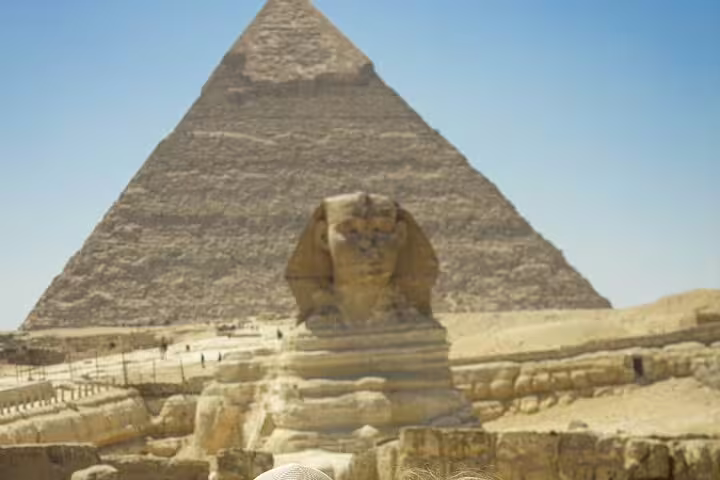 Great Sphinx with the Pyramid of Khafre at Giza, Cairo day trip from El Sokhna Port with Nile lunch cruise