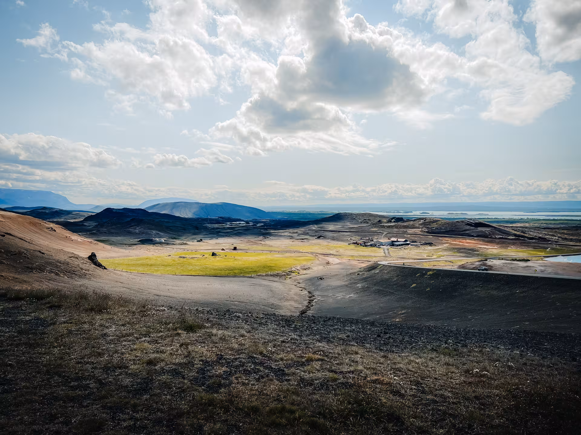 Volcanic landscape viewpoint near Lake Mývatn on a private Akureyri Port tour to Goðafoss and Mývatn area