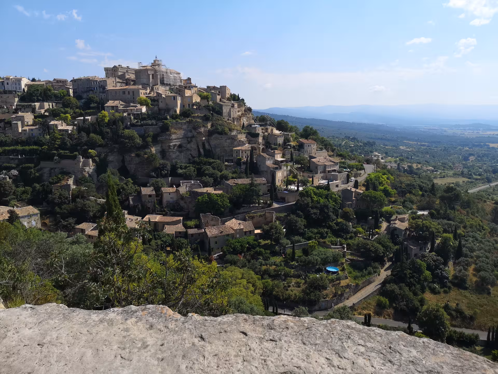 Panoramic Gordes hilltop village and Luberon Valley view on a private day trip from Marseille shore