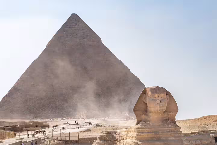 Great Pyramid of Giza and the Sphinx in desert haze, highlight of Pyramids of Giza, Museum and Christian Cairo tour