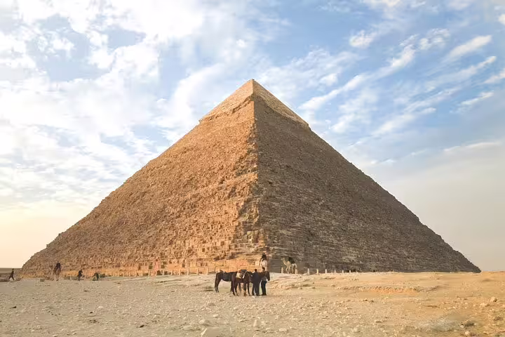 Great Pyramid of Giza at sunset with desert view, luxury Cairo adventure to Pyramids, Memphis, Sakkara, Dahshur
