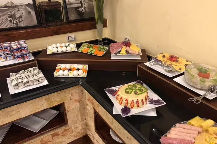Great Pyramid Inn lunch buffet with salads, eggs, desserts and cold cuts, ideal pre-pyramids meal