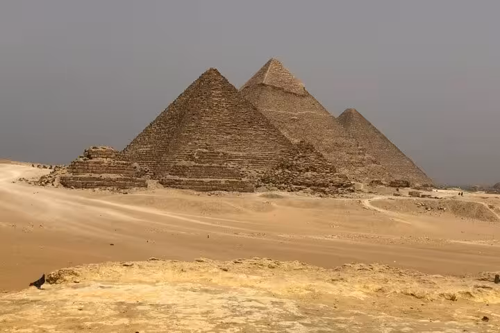 Panoramic view of the Great Pyramids of Giza in Egypt, key stop on private pyramids and Sphinx tour with lunch