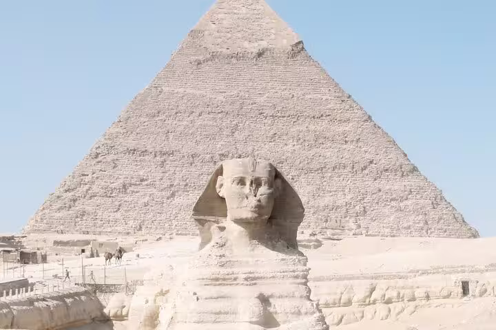 Great Sphinx with the Pyramid of Khafre behind it at Giza, highlight of Pyramids, Memphis and Saqqara day trip