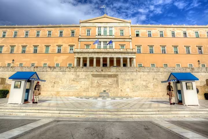 Greek Parliament at Syntagma Square with Evzones guards, a highlight of a full-day private Athens tour