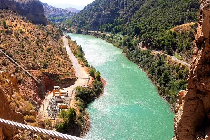 Turquoise Guadalhorce River view from Caminito del Rey cliffs on private day trip from Malaga or Marbella