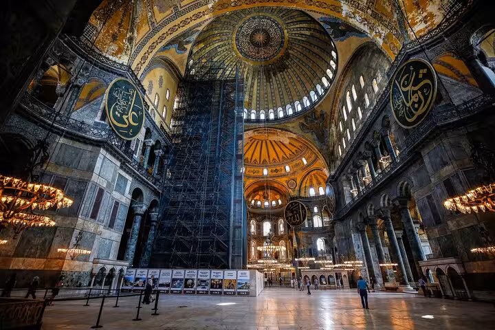 Inside Hagia Sophia Grand Mosque, Istanbul Byzantine and Ottoman city tour with museum entrance fees and lunch