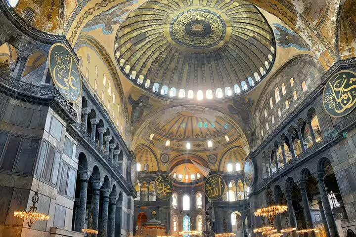 Interior of Hagia Sophia Istanbul with grand dome and mosaics, included in 8-day Seven Churches of Revelation tour