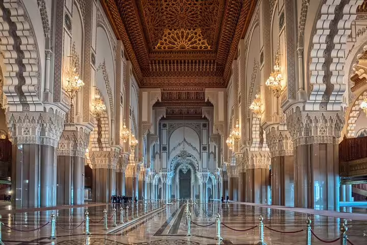 Hassan II Mosque interior in Casablanca visit on private 6-day desert tour from Casablanca to Marrakech