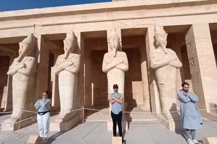 Hatshepsut Temple colonnade with Osiride statues on Luxor private day tour from Safaga Port