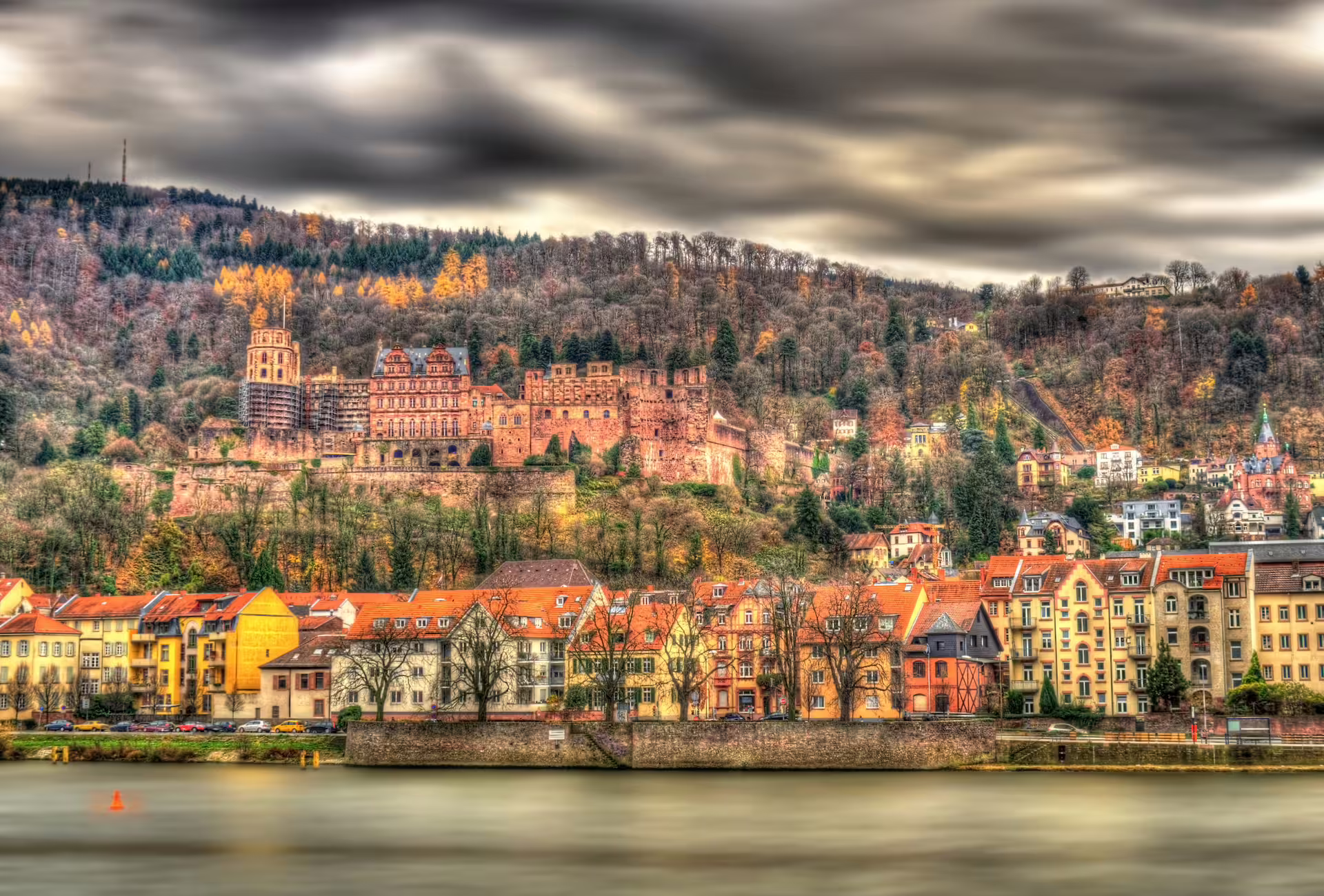 Heidelberg Castle panorama above Neckar River and Altstadt rooftops, highlight of 1-day walking tour audioguide