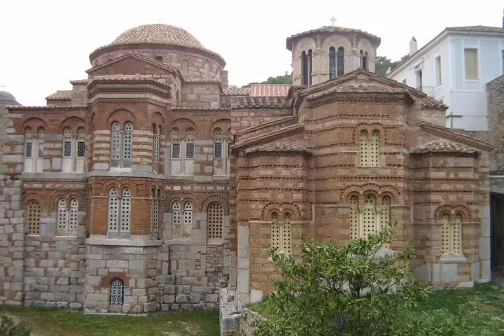 Hosios Loukas Monastery Byzantine church exterior in Boeotia, highlight of private full-day tour from Athens