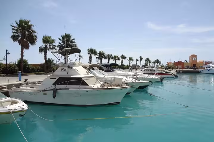Yachts moored at Hurghada Marina on private Hurghada city tour, Red Sea waterfront highlights and shopping