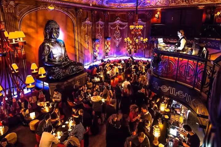 Elegant Hurghada lounge with Buddha statue and DJ balcony, featured on a private night tour with guide and pickup