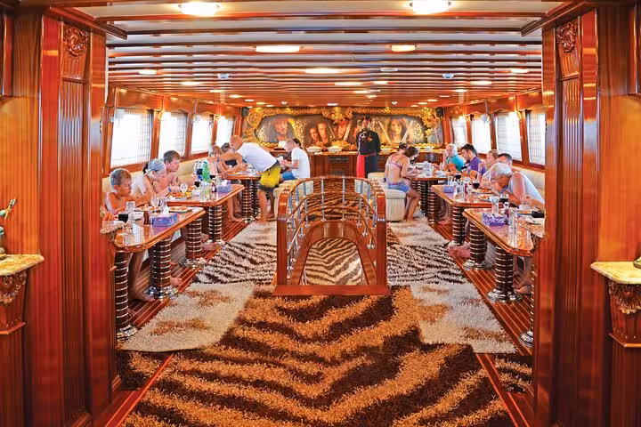 Buffet lunch served in the Hurghada Pirates sailing boat dining hall on the Orange Bay day trip