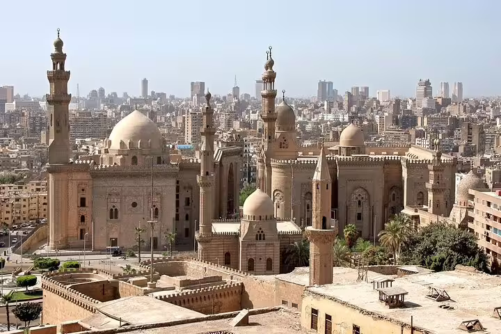 Panoramic view of Islamic Cairo mosques and minarets, a highlight on 3-day private Cairo city tours