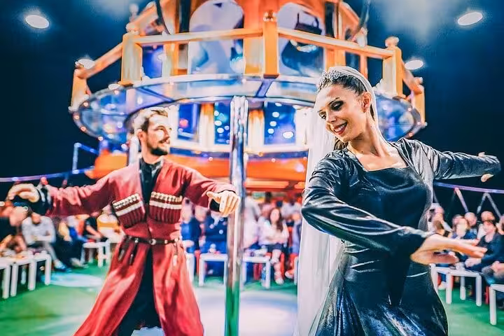 Traditional Turkish dance performance on Istanbul Bosphorus dinner cruise during Turkish night show entertainment