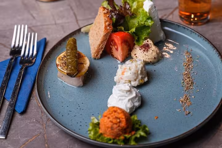 Turkish meze appetizer plate served during Istanbul Bosphorus New Year’s Eve dinner cruise party