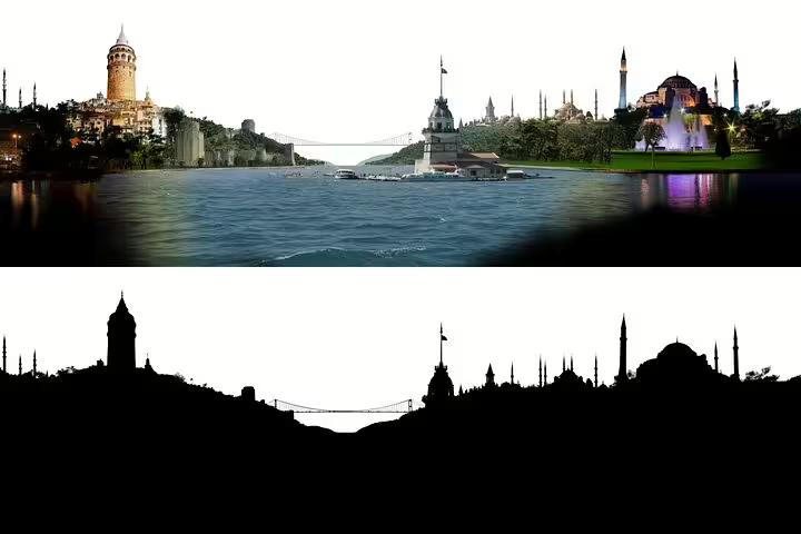 Istanbul skyline on Bosphorus with Galata Tower, Maiden’s Tower and Hagia Sophia on private guided tour