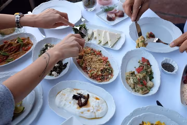 Turkish meze lunch table in Istanbul on a private personalised tour with licensed guide and private vehicle transfer