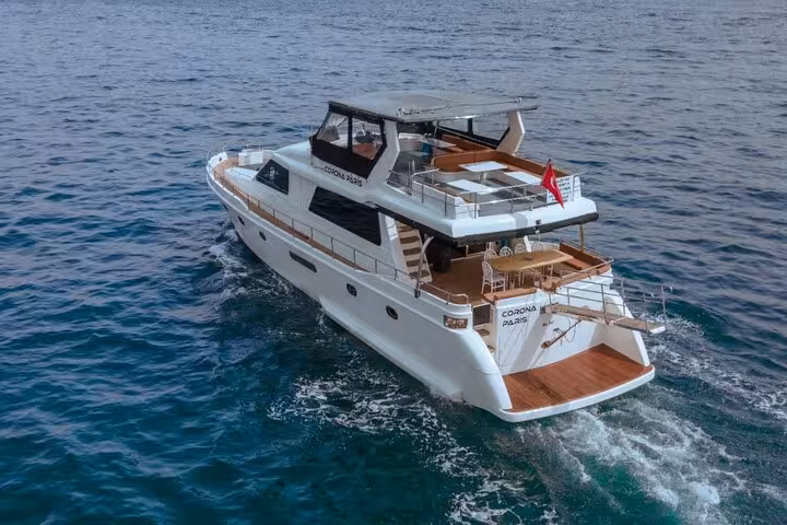 Aerial view of a luxury yacht on the Bosphorus, Istanbul, perfect for private sunset cruise experience