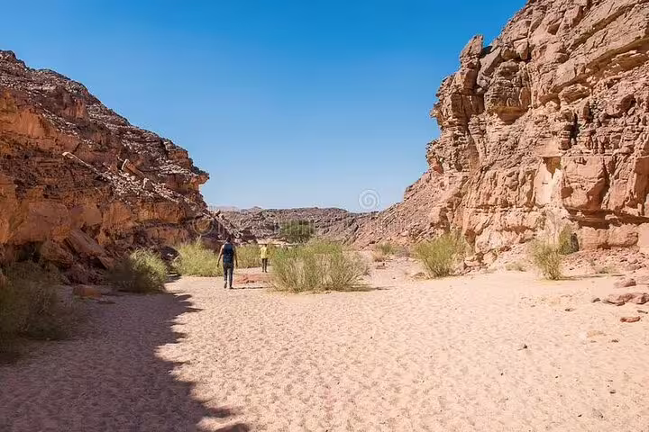 Wide desert valley in Canyon Salama on Jeep safari tour from Sharm El Sheikh to Dahab, Sinai Egypt