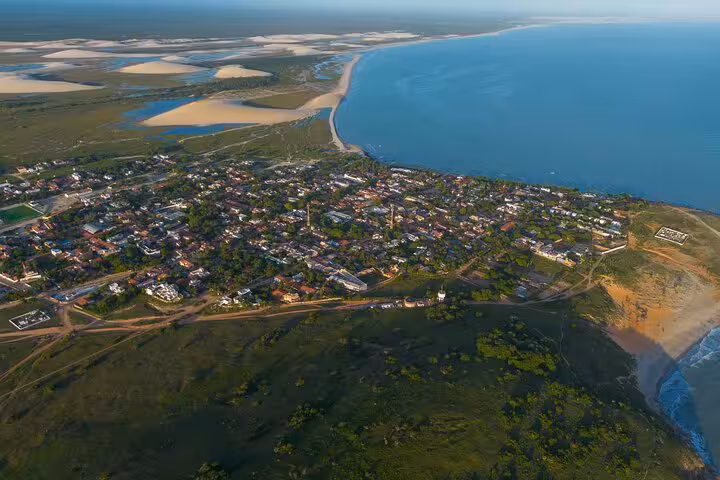 Aerial view of Jericoacoara village and coastline, destination for airport-to-hotel transfers from Jericoacoara Airport