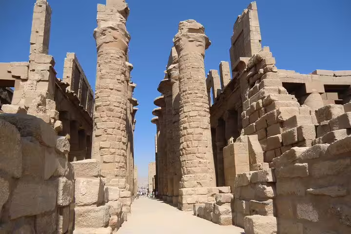 Avenue of towering columns at Karnak Temple, Luxor day tour by plane from Sharm El Sheikh, Egypt