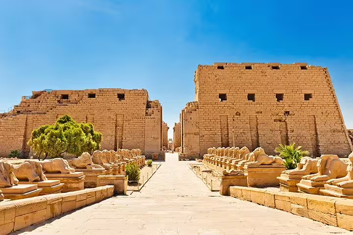 Karnak Temple sphinx avenue in Luxor on 3 nights 2 days tour from Cairo by sleeper train package