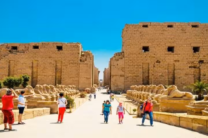Karnak Temple avenue of sphinxes in Luxor, a highlight of the 6 day Nile cruise from Aswan to Luxor