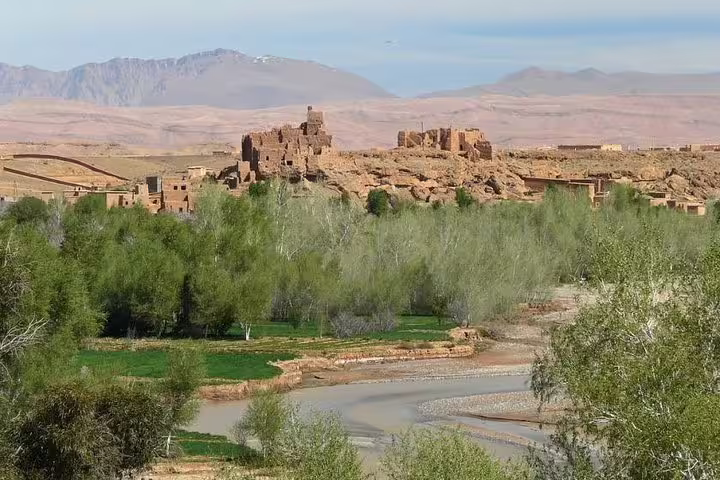 Kasbah overlooking a river oasis near Ouarzazate on 3-day private desert tour from Marrakech to Fes