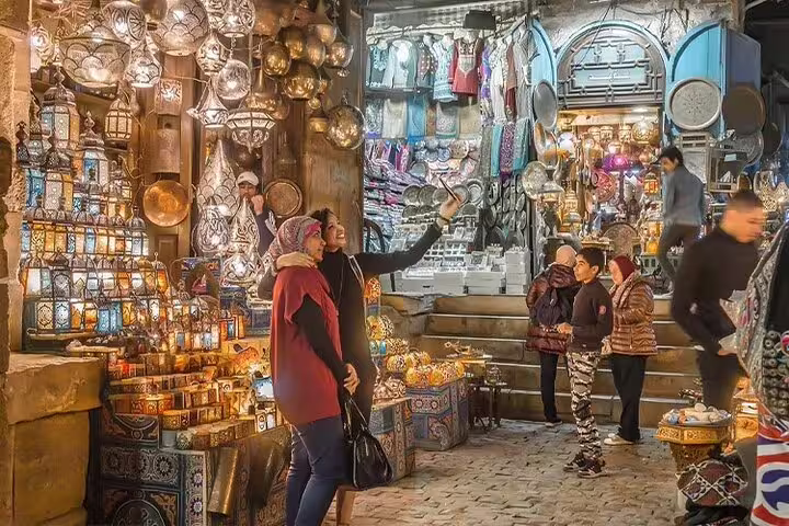 Khan el-Khalili bazaar lantern shop in Cairo, a popular stop on Christian and Islamic Old Cairo tour
