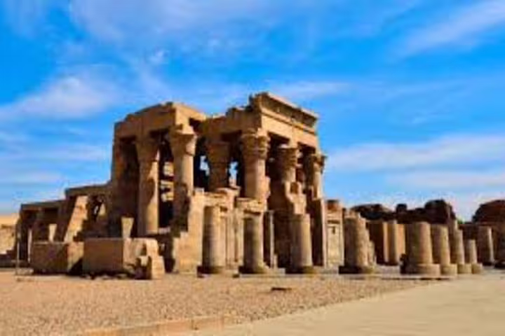 Wide daytime view of Kom Ombo Temple ruins on Overnight Luxor from Aswan itinerary with Edfu temple excursion