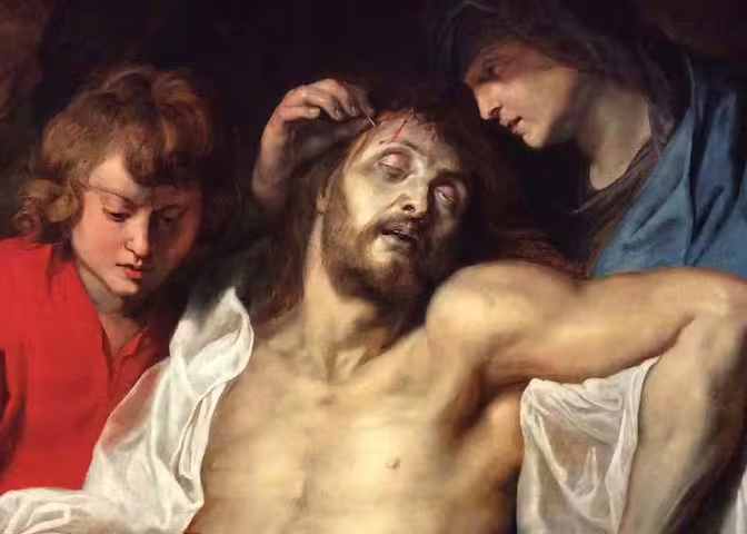 Discover a poignant religious painting depicting a sorrowful scene in the Kunsthistorisches Museum's private tour.