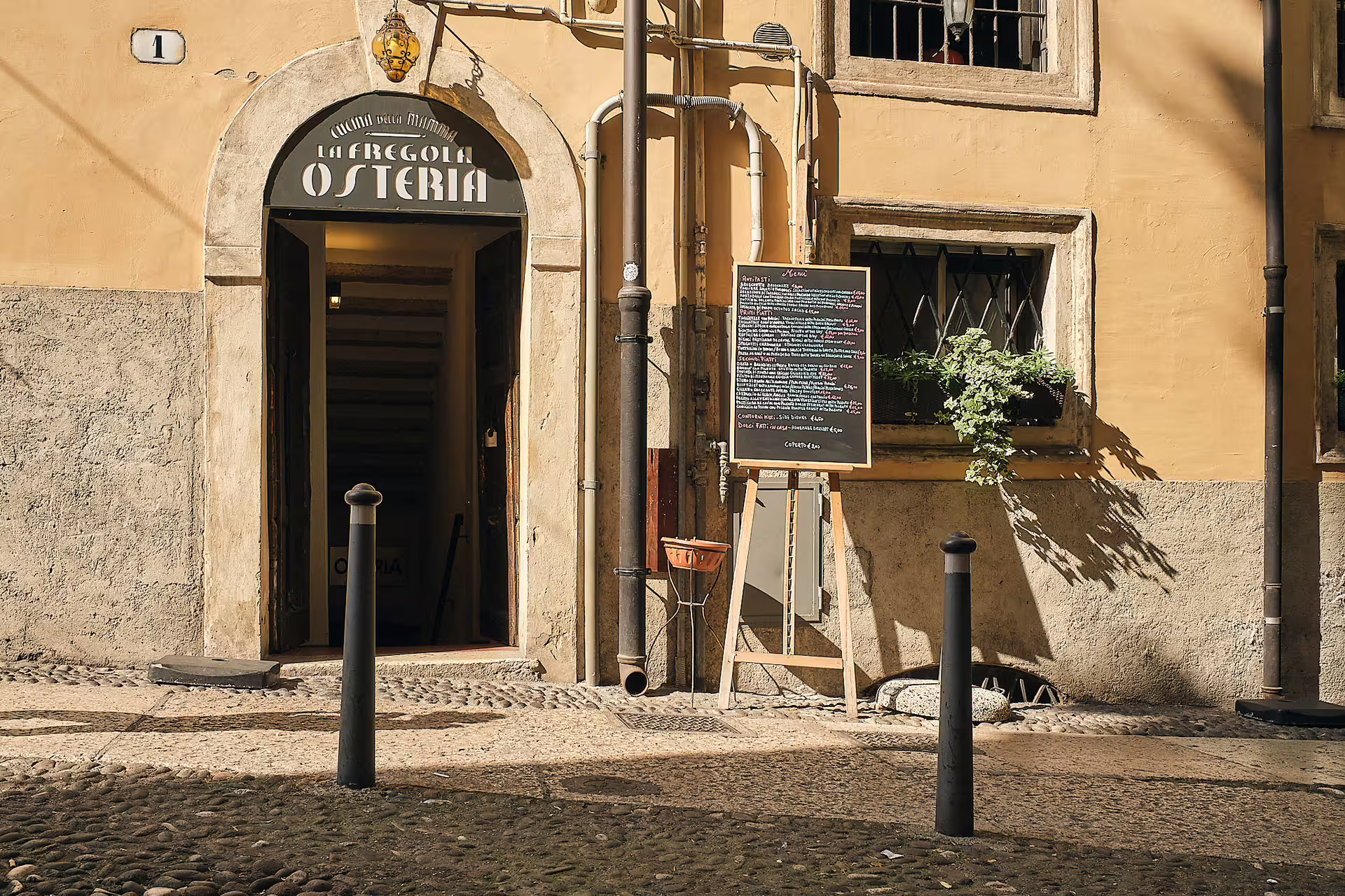 Entrance to La Fregola Osteria in Verona, stop on wine tasting near Juliet’s House with Valpolicella pairings