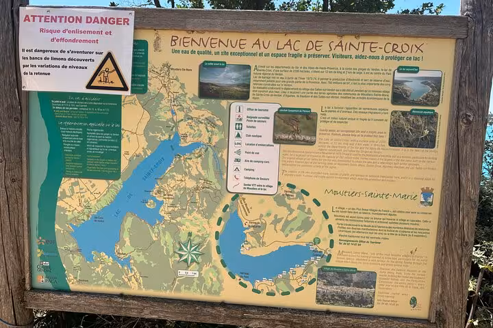 Visitor map and info board at Lac de Sainte-Croix, stop on private full-day Provence lavender tour