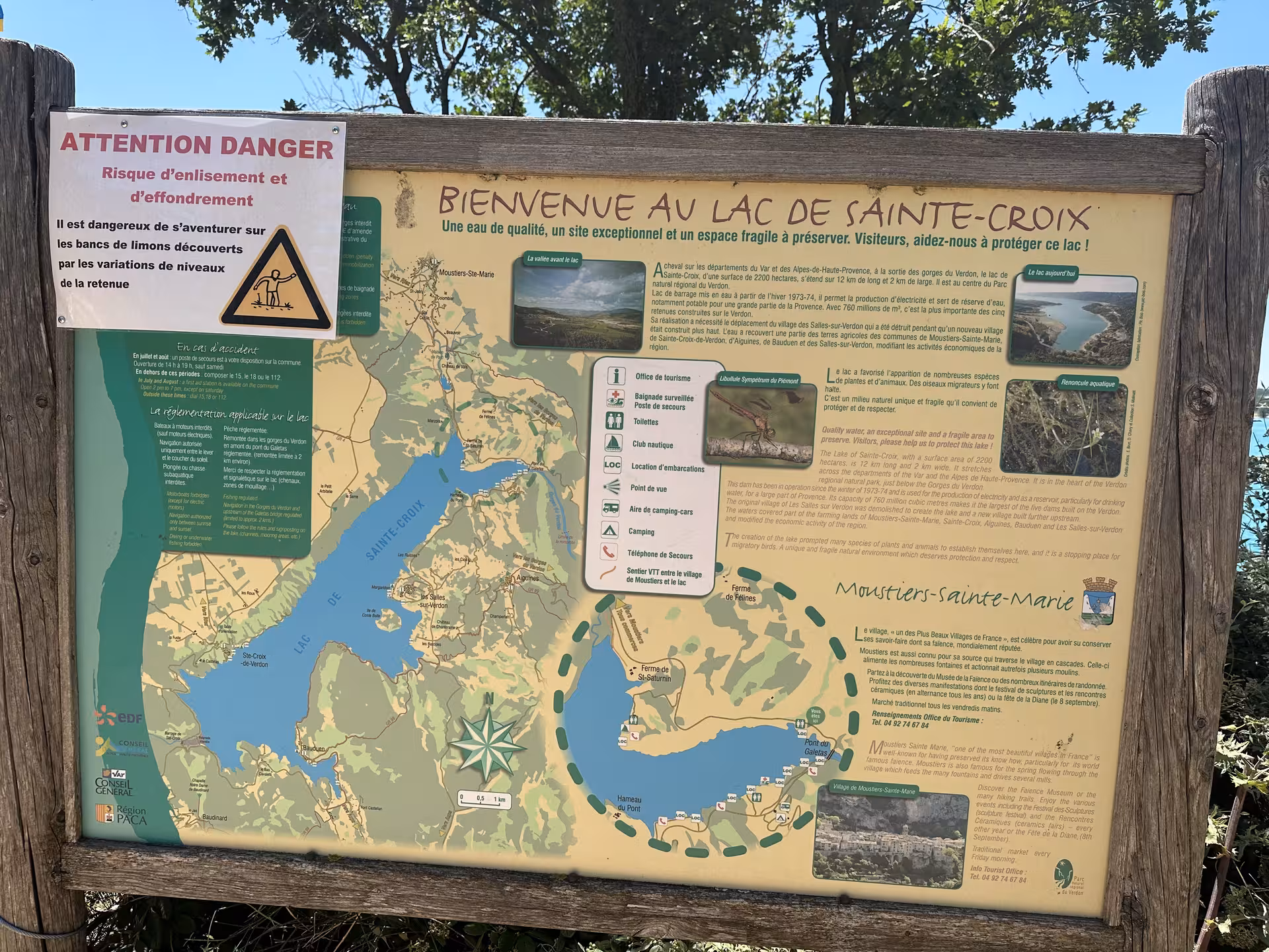 Information board map for Lac de Sainte-Croix near Verdon Gorge, add-on stop on a private lavender day trip