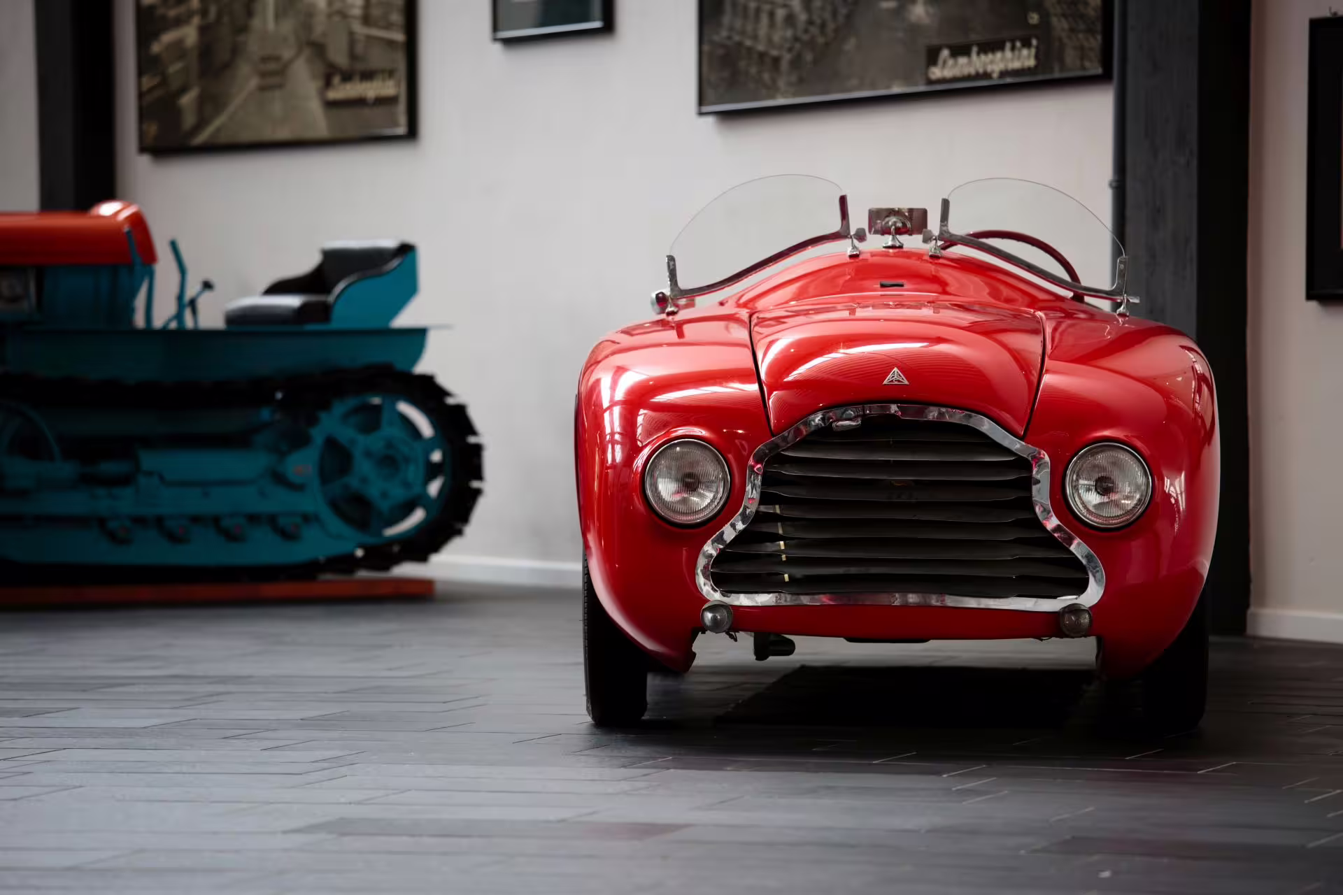 Front view of classic red Lamborghini on display at the Lamborghini Museum near Bologna, Italy entry ticket