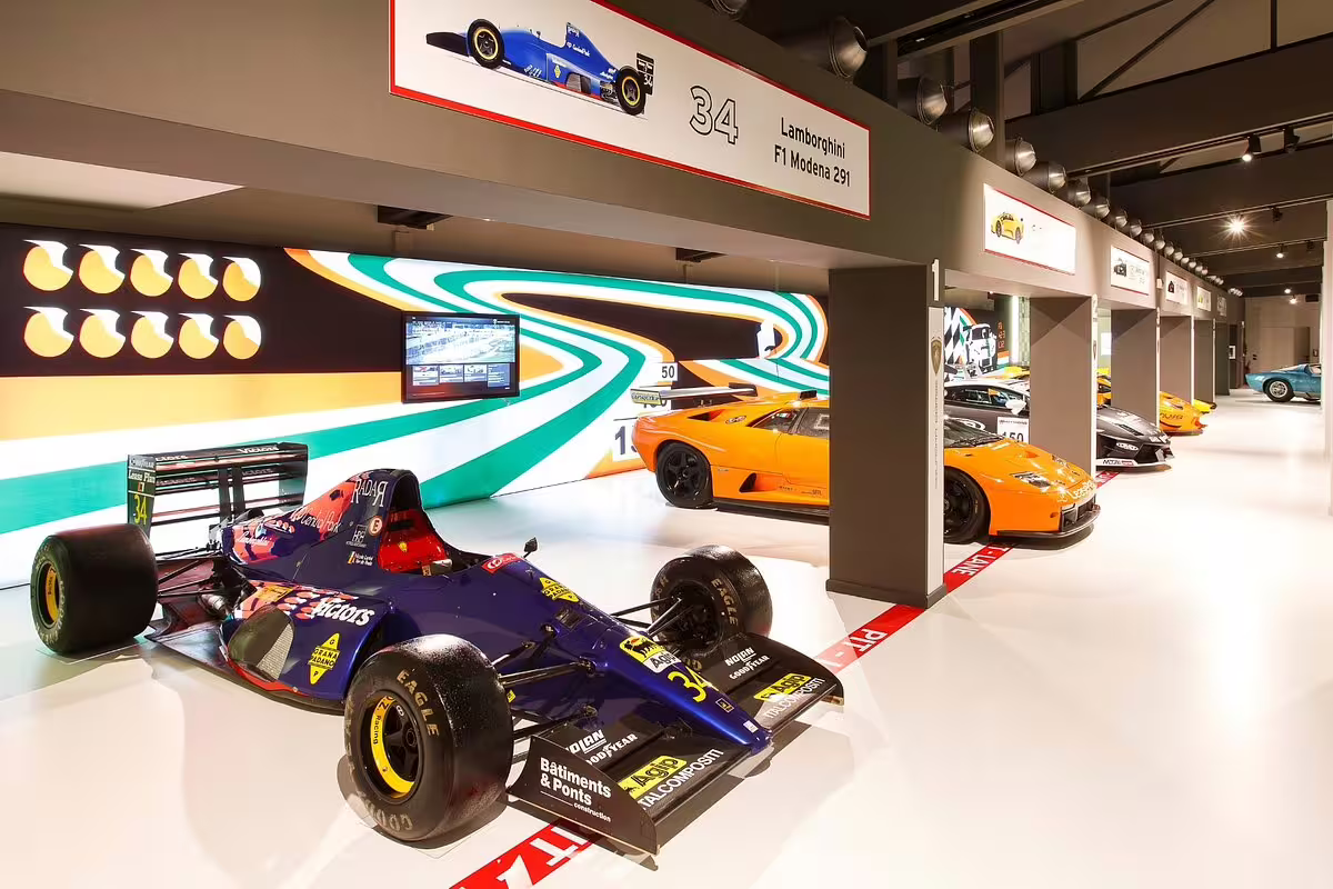 Lamborghini Museum near Bologna entry ticket, F1 race car and iconic supercars on display in Modena