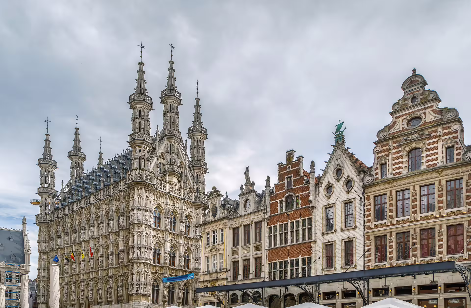 Leuven Grote Markt guild houses beside the Gothic Town Hall, highlight of 1 day walking tour audioguide