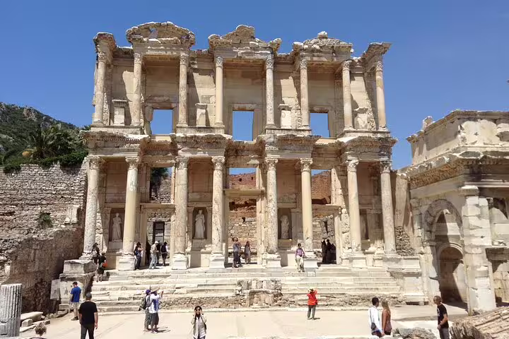 Library of Celsus facade in Ancient Ephesus, highlight of private guided half day tour from Kusadasi, on-time return