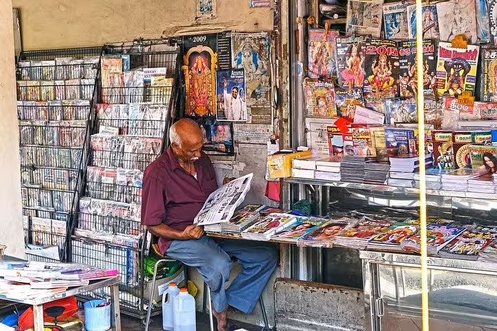 Little India street newsstand and magazines, cultural stop on a 6-hour Singapore private minibus tour