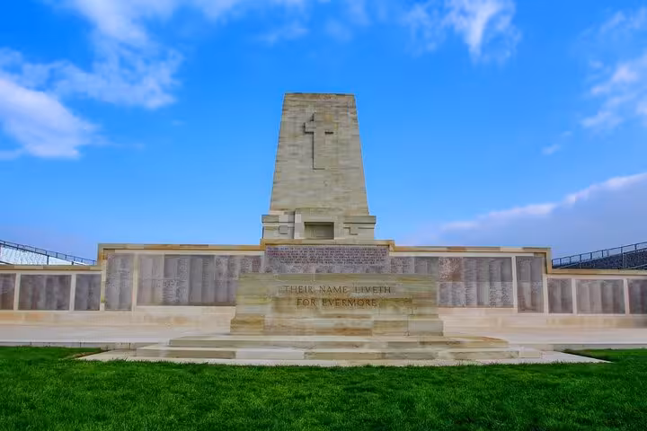 Lone Pine Memorial at Gallipoli Peninsula with stone monument and green lawn on a 10-day Turkey highlights tour