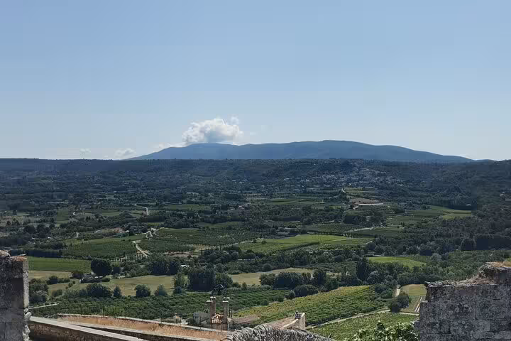 Panoramic Luberon Valley vineyards and Mont Ventoux view, Provence wine tasting route in South of France