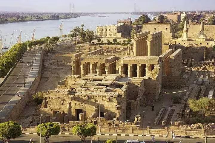 Aerial view of Luxor Temple on the Nile, key stop on private Hurghada day tour to Luxor and Valley of the Kings
