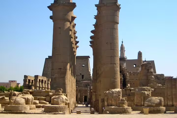 Towering pylons and ruins at Luxor Temple complex, Luxor day tour by plane from Sharm El Sheikh, Egypt