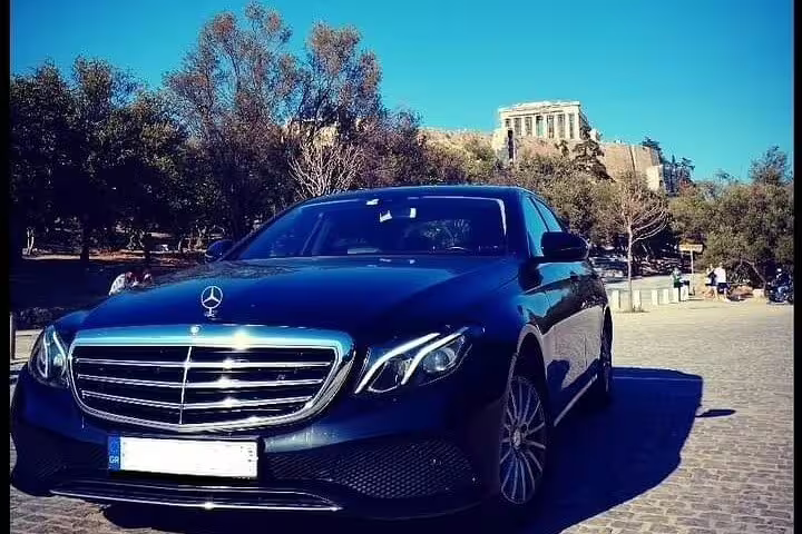 Luxury Mercedes sedan in Athens for private transfer from Port of Patras, comfortable chauffeur-driven ride