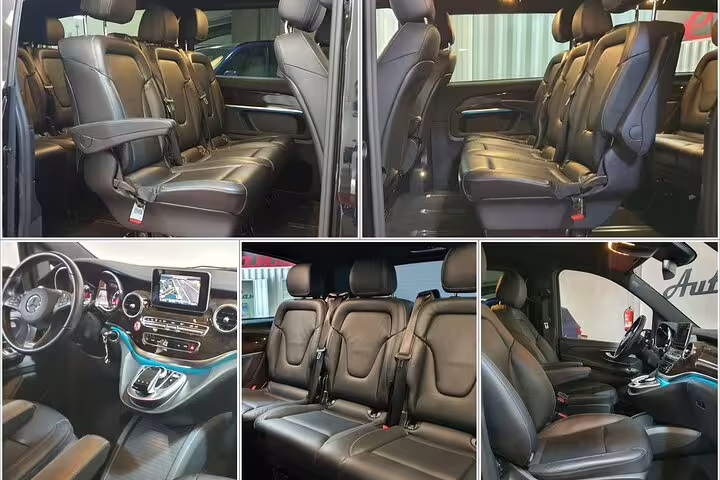 Luxury private minivan interior with leather seats and onboard navigation for Puy du Fou transfers