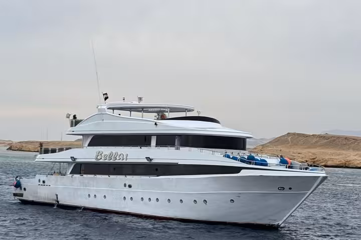 Luxury yacht used for Mahmya Island full-day sea trip from Hurghada, cruising the Red Sea to snorkeling spots