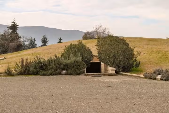 Entrance to ancient Macedonian tomb in Vergina, highlight of Alexander the Great private tour from Athens